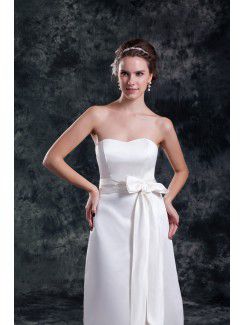 Satin Strapless Floor Length Column Sash Wedding Dress with Jacket