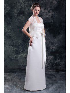 Satin Strapless Floor Length Column Sash Wedding Dress with Jacket