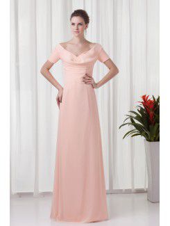 Chiffon Off-the-Shoulder Column Floor-Length Short Sleeves Prom Dress