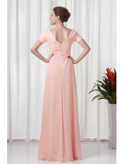 Chiffon Off-the-Shoulder Column Floor-Length Short Sleeves Prom Dress