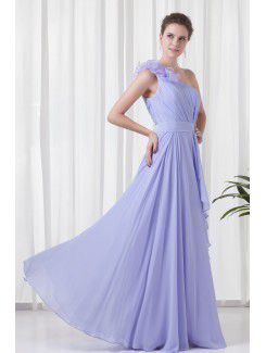 Chiffon One Shoulder Column Floor-Length Handmade Flower Prom Dress