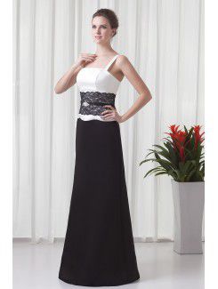Satin Square Column Floor-Length Lace Prom Dress