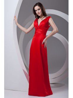 Satin V-Neckline A-line Floor Length Sash Prom Dress