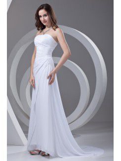 Chiffon Strapless A-line Sweep Train Gathered Ruched Prom Dress