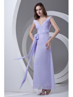 Chiffon V-Neckline Column Ankle-Length Sash Prom Dress