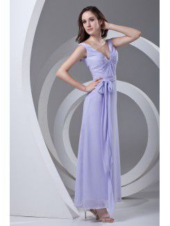 Chiffon V-Neckline Column Ankle-Length Sash Prom Dress