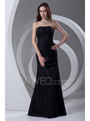Taffeta Strapless Sheath Floor Length Crisscross Ruched Prom Dress