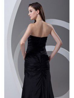 Taffeta Strapless Sheath Floor Length Crisscross Ruched Prom Dress