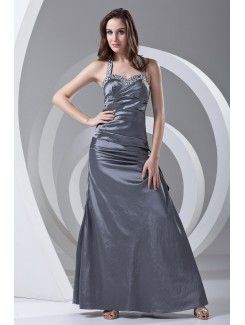 Taffeta Halter A-line Floor Length Sequins Prom Dress