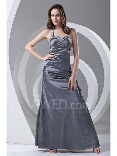 Taffeta Halter A-line Floor Length Sequins Prom Dress