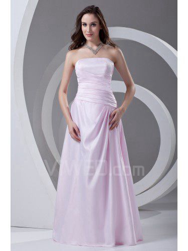 Satin Strapless A-line Floor Length Directionally Ruched Prom Dress