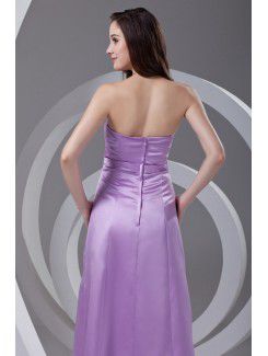 Satin Straps A-line Floor Length Gathered Ruched Prom Dress