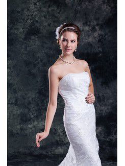 Lace Strapless Sweep Train Sheath Embroidered Wedding Dress