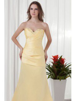 Satin Sweetheart A-line Floor Length Gathered Ruched Prom Dress