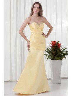 Satin Sweetheart A-line Floor Length Gathered Ruched Prom Dress