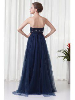 Chiffon and Net Strapless A-line Floor Length Embroidered Prom Dress