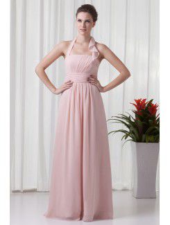 Chiffon Halter Column Floor Length Prom Dress