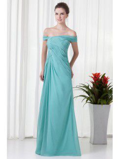 Chiffon Off-the-Shoulder Column Floor Length Embroidered Prom Dress