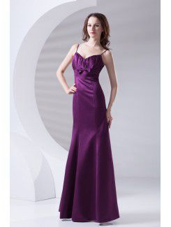 Satin Spaghetti Mermaid Floor Length Bow Prom Dress