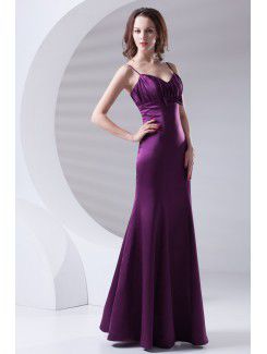 Satin Spaghetti Mermaid Floor Length Bow Prom Dress