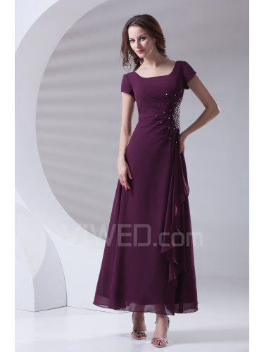 Chiffon Square A-line Ankle-Length Embroidered Prom Dress