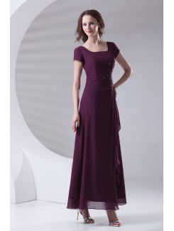 Chiffon Square A-line Ankle-Length Embroidered Prom Dress