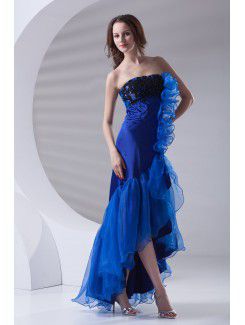 Organza Strapless A-line Ankle-Length Embroidered Prom Dress