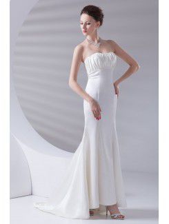 Satin Strapless A-line Ankle-Length Embroidered Prom Dress