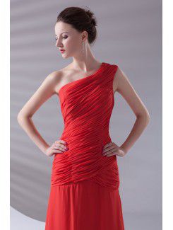 Chiffon Asymmetrical Sheath Ankle-Length Directionally Ruched Prom Dress
