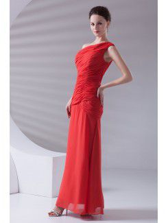 Chiffon Asymmetrical Sheath Ankle-Length Directionally Ruched Prom Dress