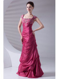 Taffeta Portrait A-line Floor Length Embroidered Prom Dress