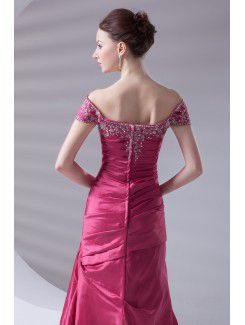 Taffeta Portrait A-line Floor Length Embroidered Prom Dress