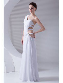 Chiffon One-Shoulder Sheath Sweep Train Asymmetrical Prom Dress