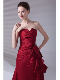 Satin Strapless A-line Floor Length Embroidered Prom Dress
