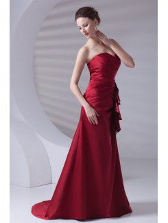 Satin Strapless A-line Floor Length Embroidered Prom Dress