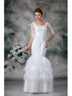 Чистая и кружева квадратных длина пола русалка полувтулок свадебное платье
