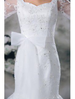 Net and Lace Square Floor Length Mermaid Half-Sleeves Wedding Dress