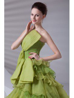 Organza Strapless A-line Sweep Train Bow Prom Dress