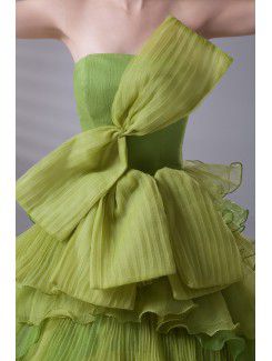 Organza Strapless A-line Sweep Train Bow Prom Dress