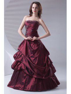 Taffeta Strapless A-line Floor Length Embroidered Prom Dress