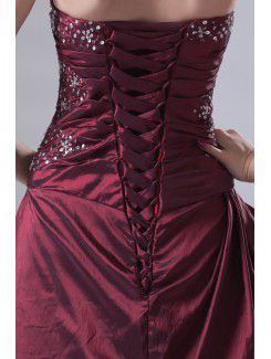 Taffeta Strapless A-line Floor Length Embroidered Prom Dress