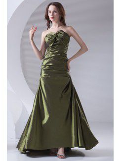 Taffeta Strapless A-line Floor Length Directionally Ruched Prom Dress
