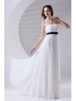 Chiffon Strapless Column Floor Length Sash Prom Dress