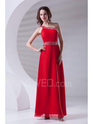 Chiffon Asymmetrical A-line Floor Length Sequins Prom Dress