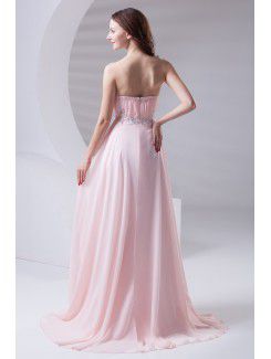 Chiffon Strapless Column Sweep Train Sequins Prom Dress