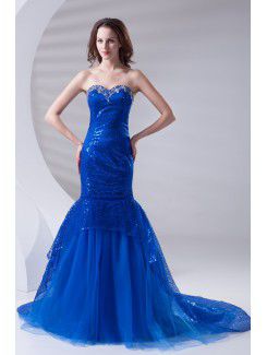 Lace Sweetheart Mermaid Sweep Train Sequins Prom Dress