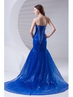 Lace Sweetheart Mermaid Sweep Train Sequins Prom Dress