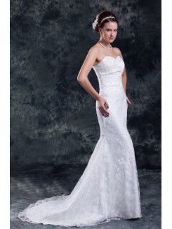 Lace Sweetheart Sweep Train Sheath Embroidered Wedding Dress