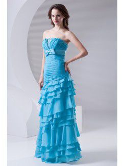 Chiffon Strapless A-line Floor Length Sash Prom Dress