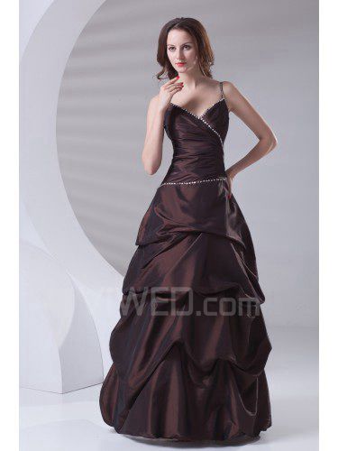 Taffeta Spaghetti A-line Floor Length Sequins Prom Dress